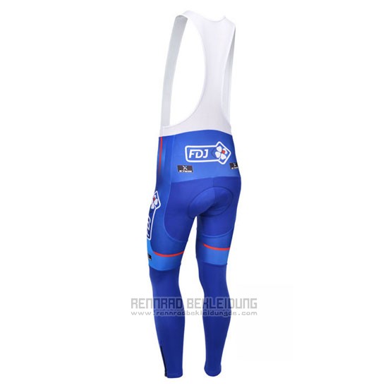 2013 Fahrradbekleidung FDJ Wei und Azurblau Trikot Langarm und Tragerhose